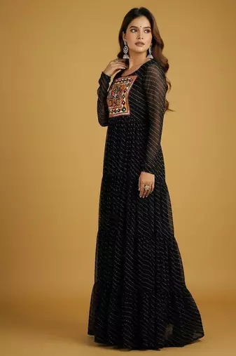 Black thread embroidery pure georgette salwar suit