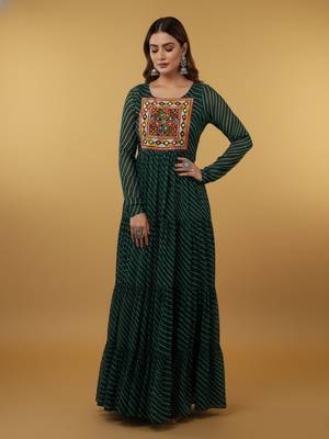 Green thread embroidery pure georgette salwar suit 1