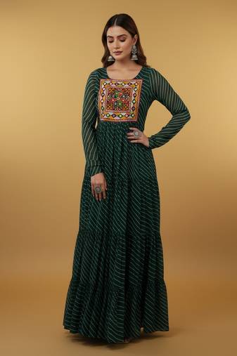 Green thread embroidery pure georgette salwar suit