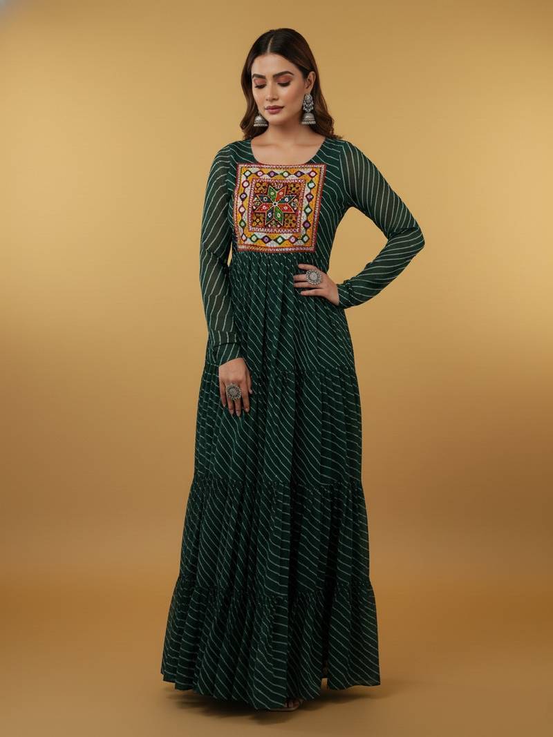 Green thread embroidery pure georgette salwar suit