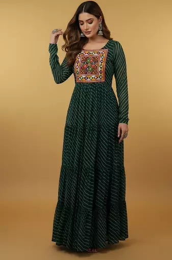 Green thread embroidery pure georgette salwar suit