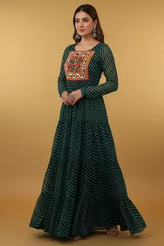 Green thread embroidery pure georgette salwar suit