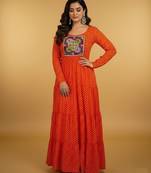 Orange thread embroidery pure georgette salwar suit