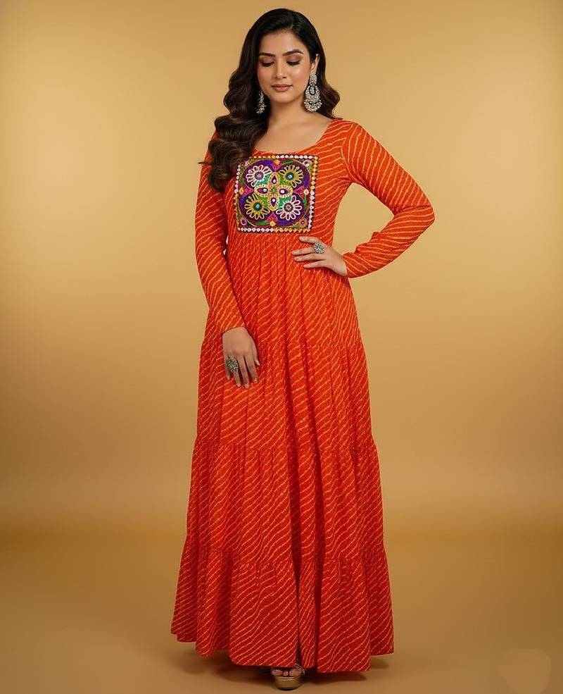 Orange thread embroidery pure georgette salwar suit