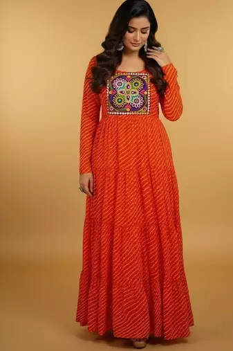 Orange thread embroidery pure georgette salwar suit