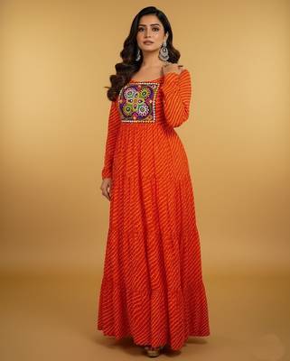 Orange thread embroidery pure georgette salwar suit 3