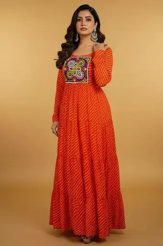 Orange thread embroidery pure georgette salwar suit