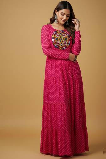 Pink thread embroidery pure georgette salwar suit