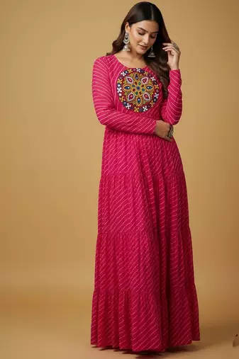 Pink thread embroidery pure georgette salwar suit