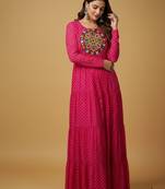 Pink thread embroidery pure georgette salwar suit