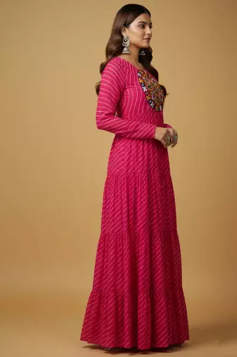 Pink thread embroidery pure georgette salwar suit