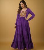 Purple thread embroidery pure georgette salwar suit