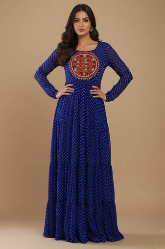 Navy-blue thread embroidery pure georgette salwar suit