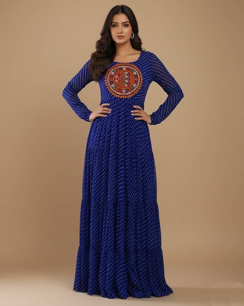 Navy-blue thread embroidery pure georgette salwar suit