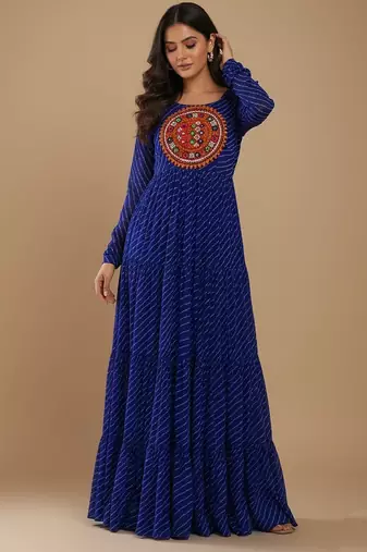 Navy-blue thread embroidery pure georgette salwar suit