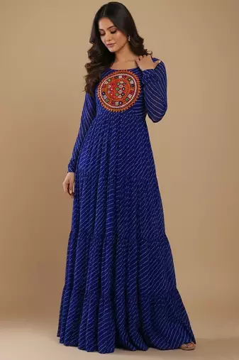 Navy-blue thread embroidery pure georgette salwar suit