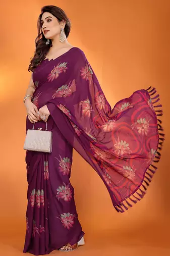 purple mannequin store printed saree