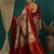 Cream maroon   soft silk blend banarasi jacuard work designer party wear saree with unstitched blouse piece