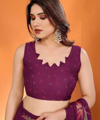 purple georgette casual saree with printed pallu designs 5