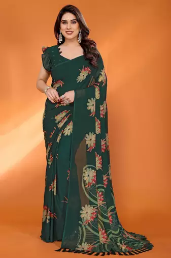 green mannequin store printed saree