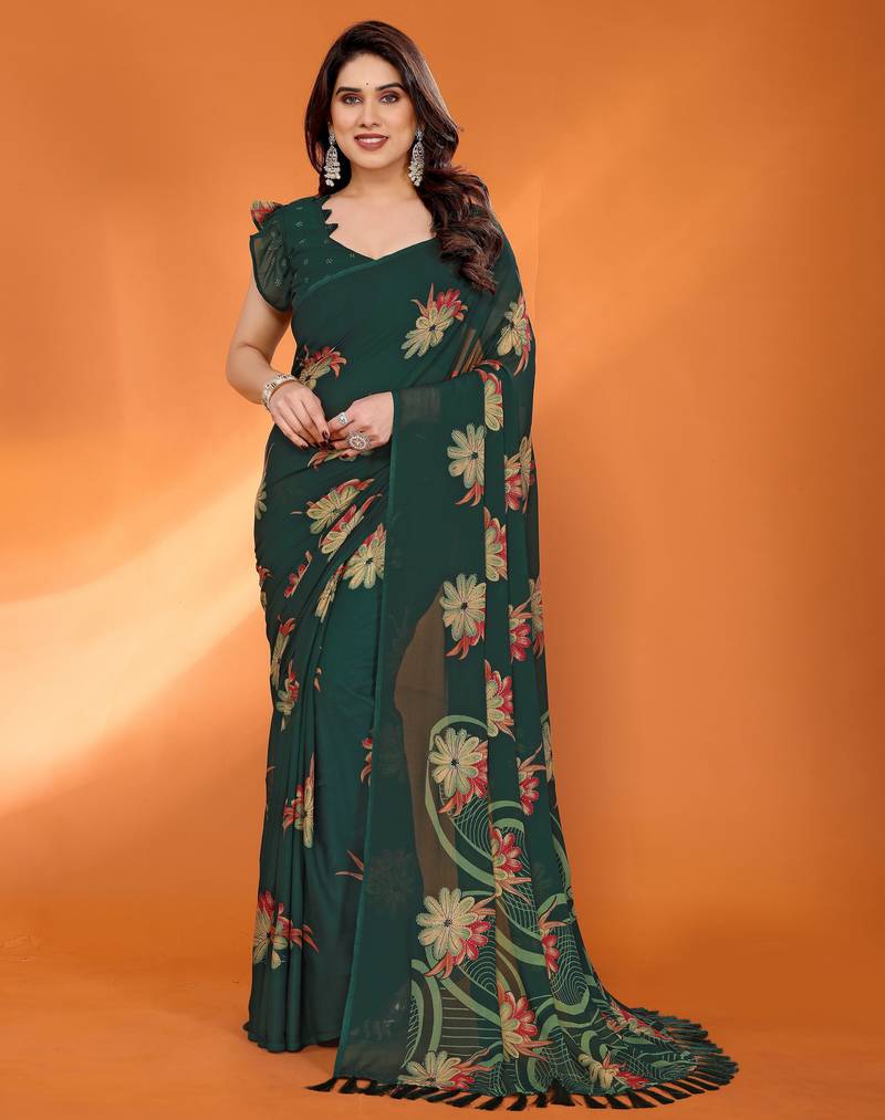 green mannequin store printed saree