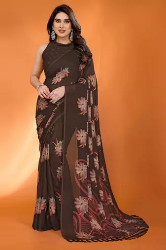 brown mannequin store printed saree