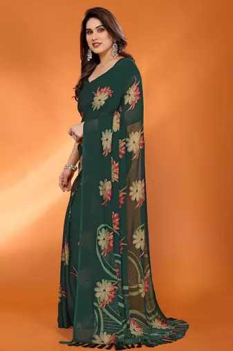 green mannequin store printed saree