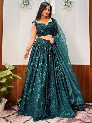 green georgette sequins party wear lehenga 3