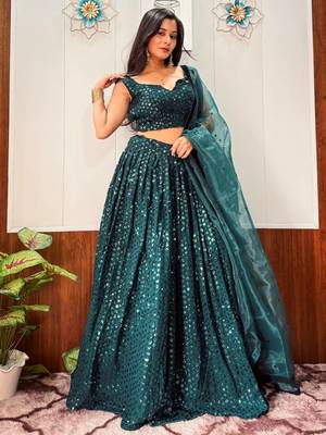 green georgette sequins party wear lehenga 4