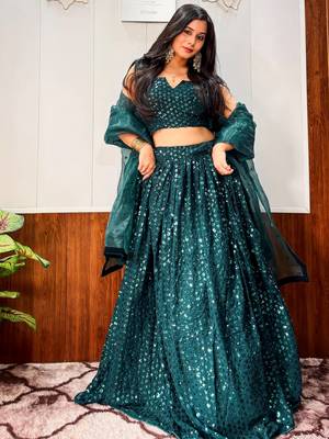green georgette sequins party wear lehenga 5