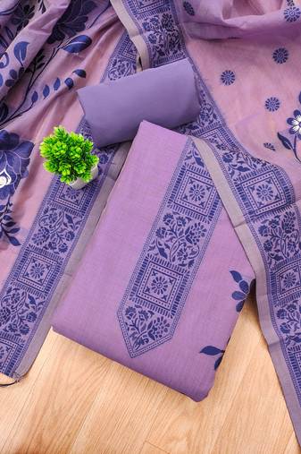 Purple jamdani banarasi weaving dress material 3pcs for women
