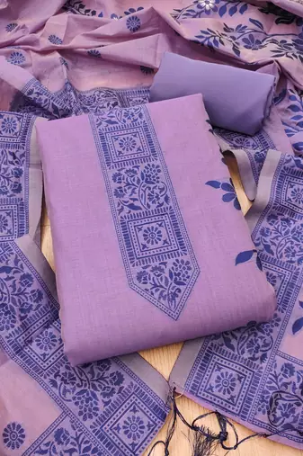 Purple jamdani silk blend dress material 3pcs for women