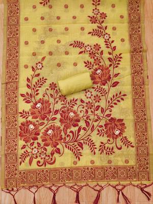 Yellow jamdani silk blend dress material 3pcs for women 3