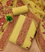 Yellow jamdani banarasi weaving dress material 3pcs for women