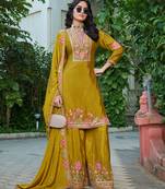  chinon yellow palazzo suit for women chinon fabric