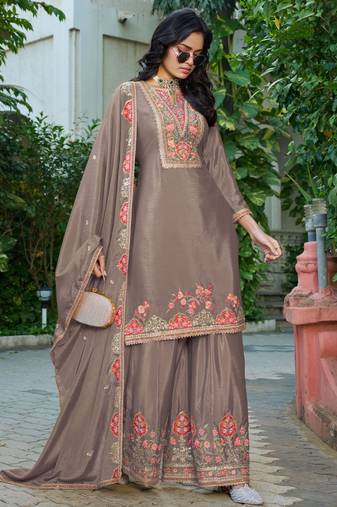  chinon beige palazzo suit for women chinon fabric