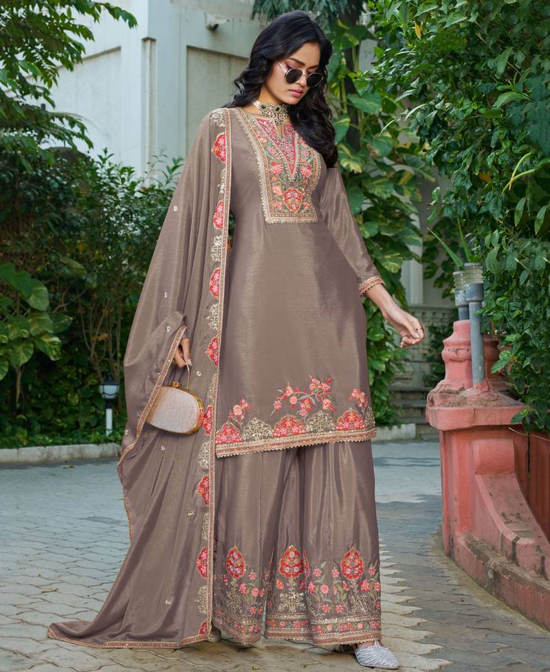  chinon beige palazzo suit for women chinon fabric