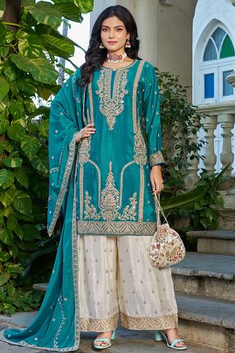  aqua blue palazzo suit for women