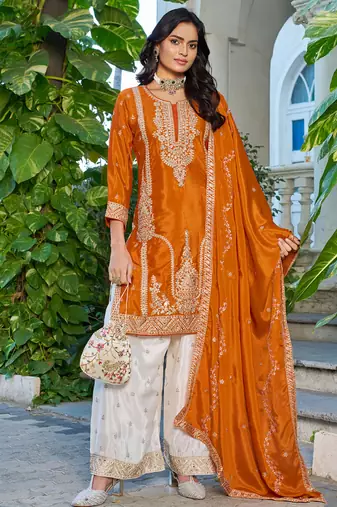  orange palazzo suit for women