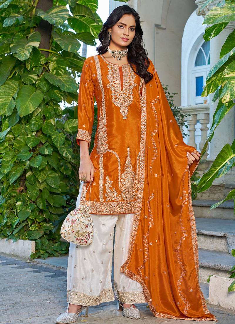  orange palazzo suit for women