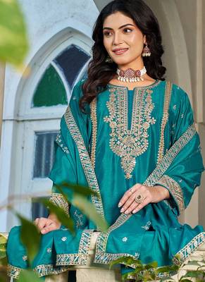 aqua blue palazzo suit for women 2