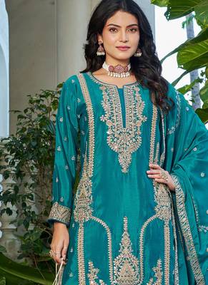 aqua blue palazzo suit for women 3