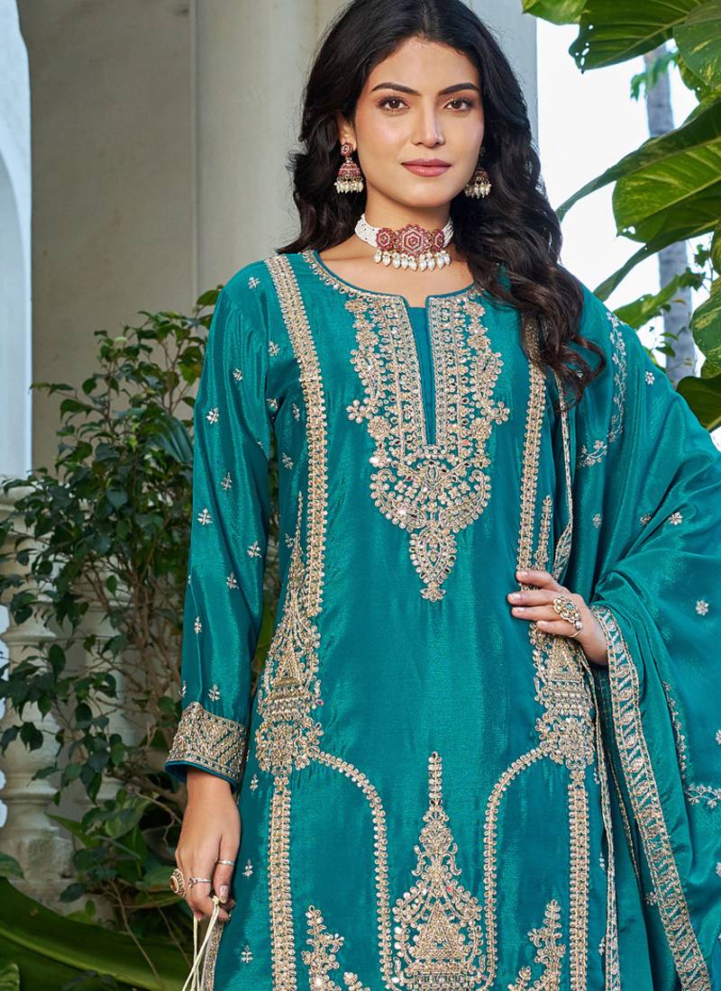  aqua blue palazzo suit for women