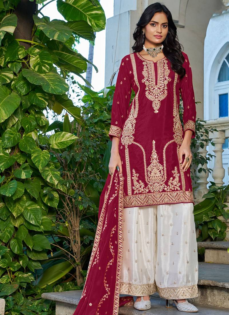  maroon palazzo suit for women