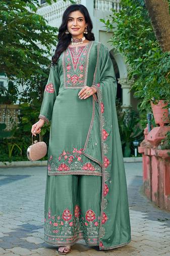  chinon sky blue palazzo suit for women chinon fabric