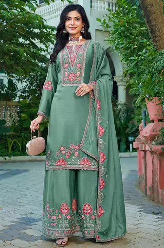  chinon sky blue palazzo suit for women chinon fabric