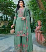  chinon sky blue palazzo suit for women chinon fabric