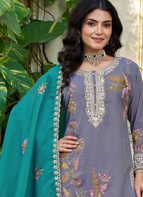 simmer silk heavy embroidery palazzo suit for women lavender 1