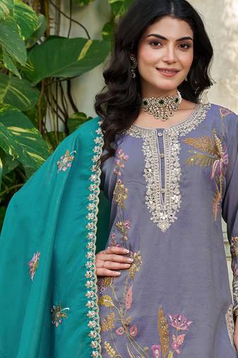  simmer silk heavy embroidery palazzo suit for women lavender