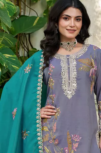  simmer silk heavy embroidery palazzo suit for women lavender